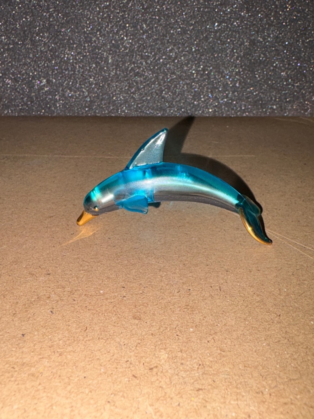 Glass Dolphin Figurine in Teal and Gold